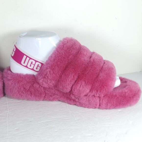 UGG Women's Fluff Yeah Slide US8 Fushia Fur Slip-On Flat Slippers Shoes - Picture 7 of 16
